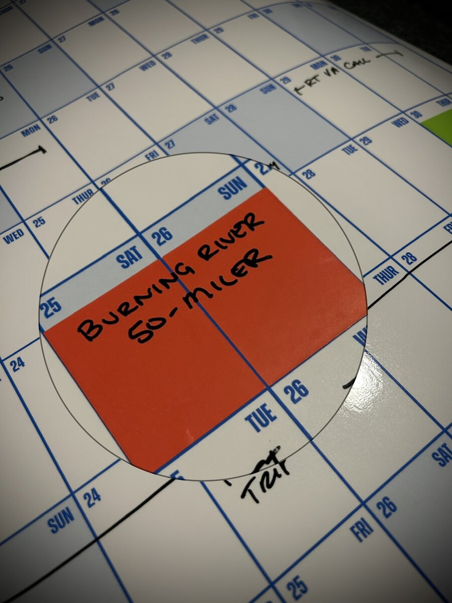 Burning River 50-Miler marked on the calendar