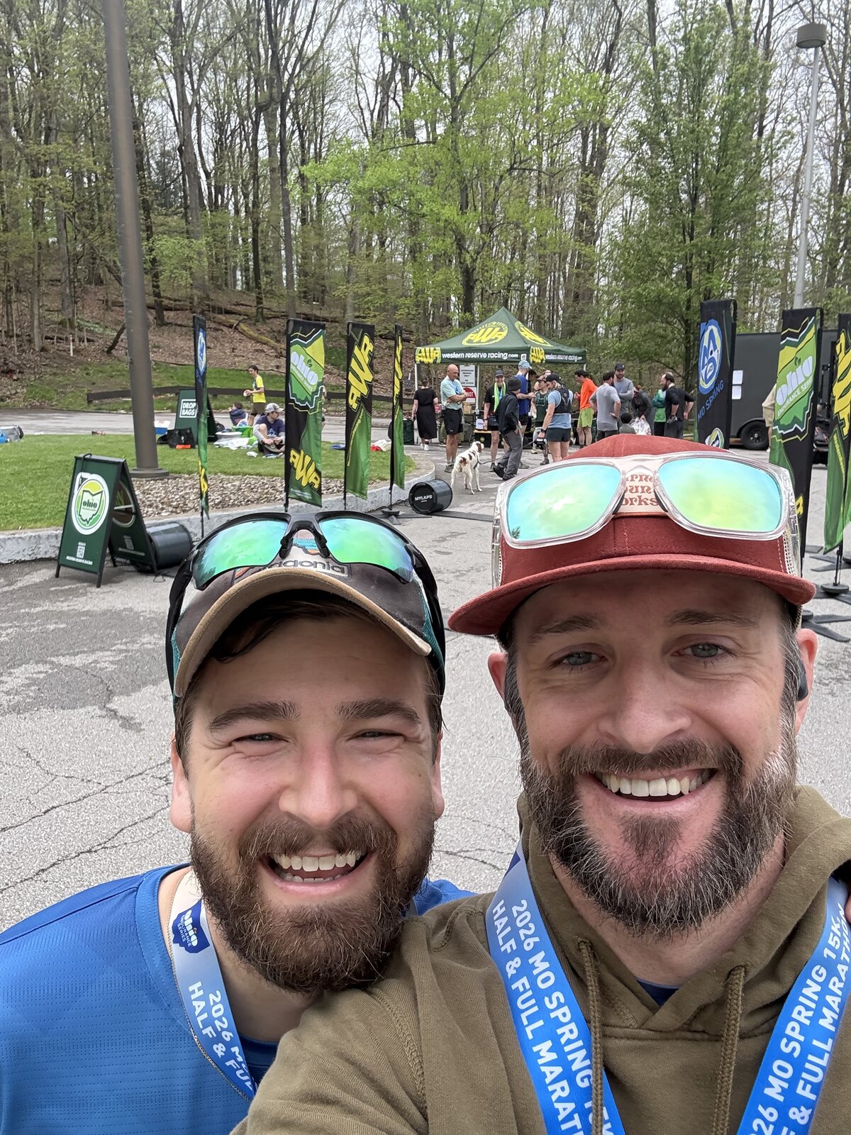 Mohican Trail Half Marathon finish, with a friend