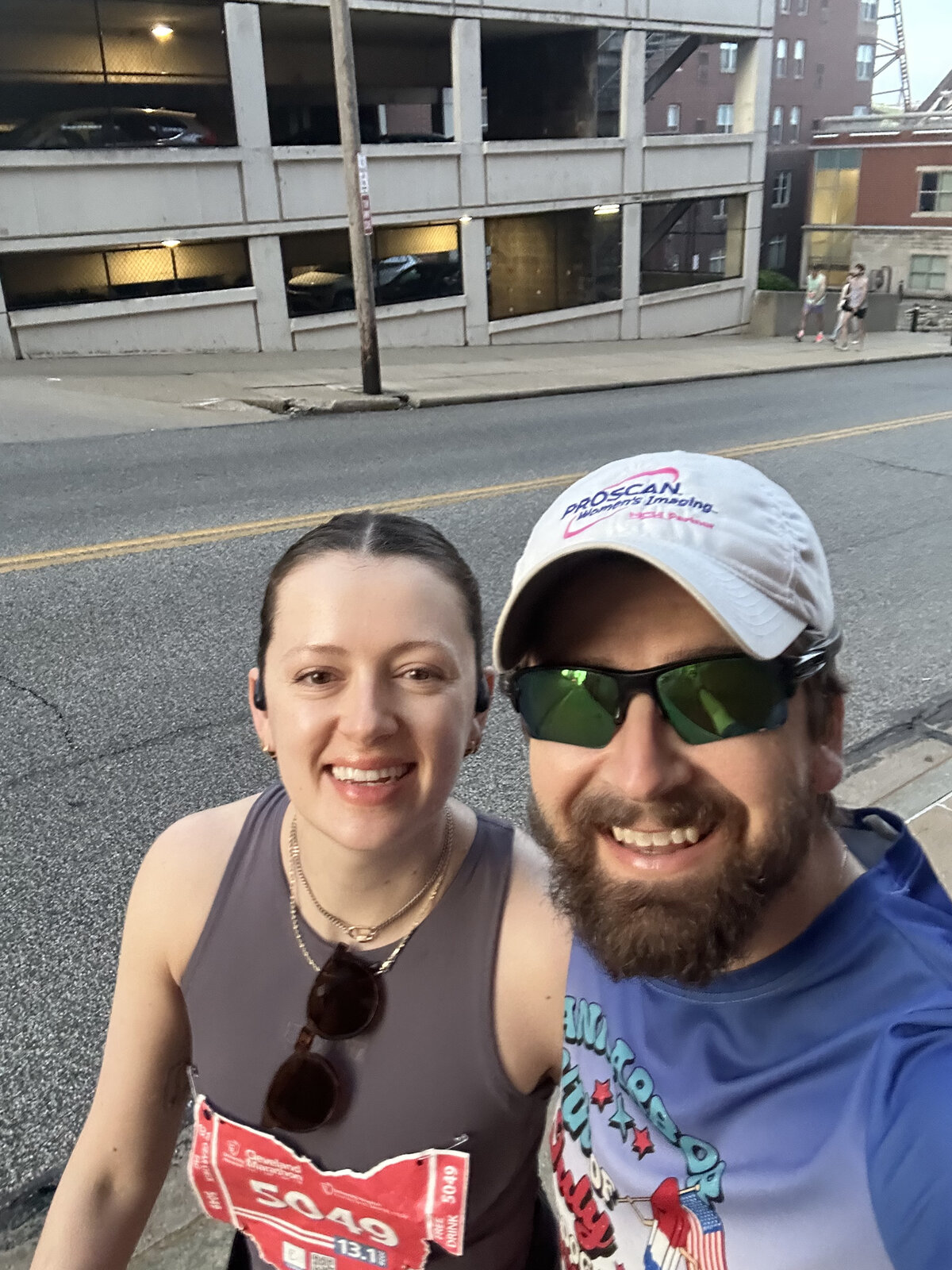Cleveland Marathon finish, with my wife